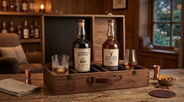 Découverte raffinée: coffret de rhum et de whisky